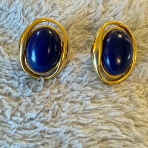 Vintage Erwin Pearl Gold and Blue Earrings